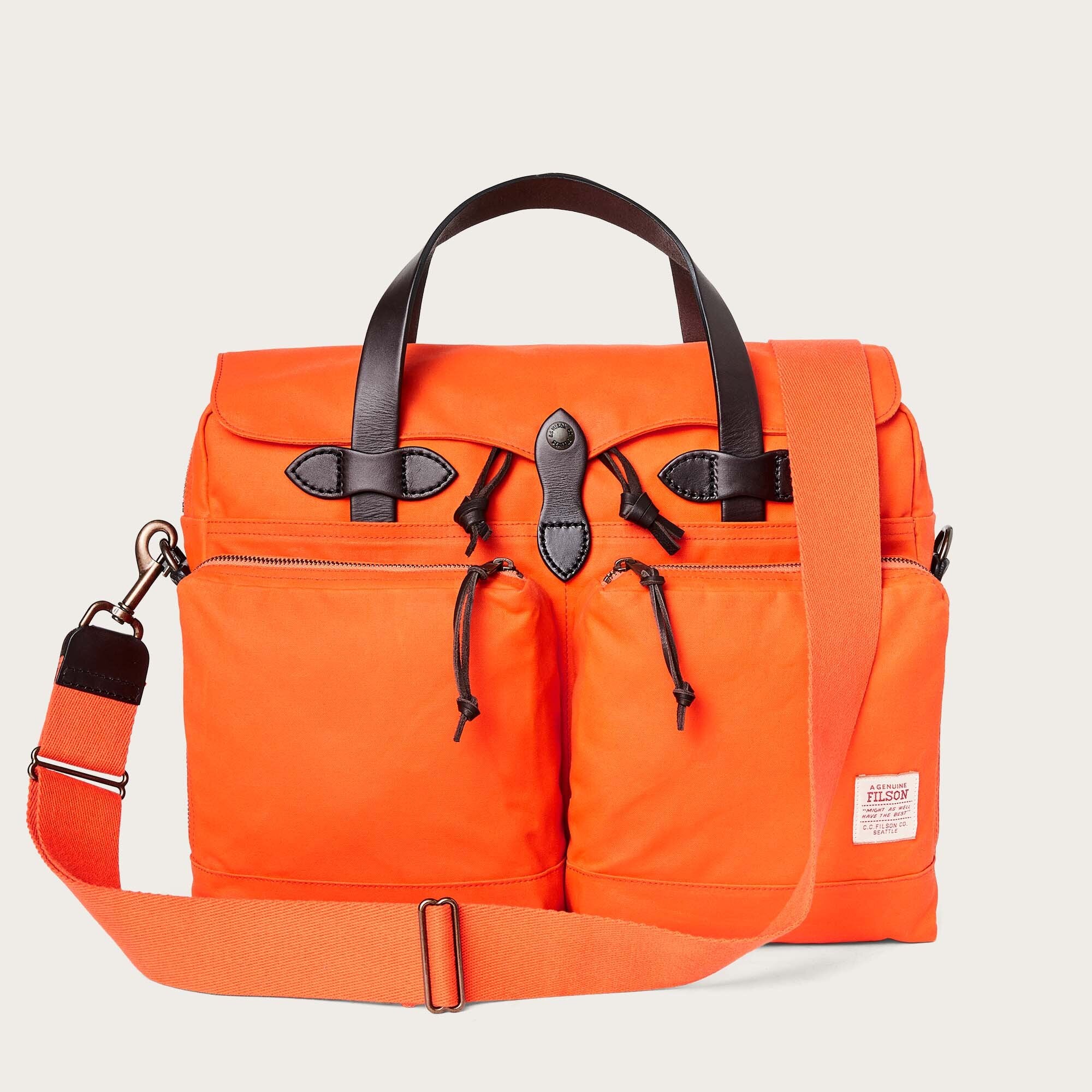 24 hour tin cloth briefcase by Filson Flame Orange