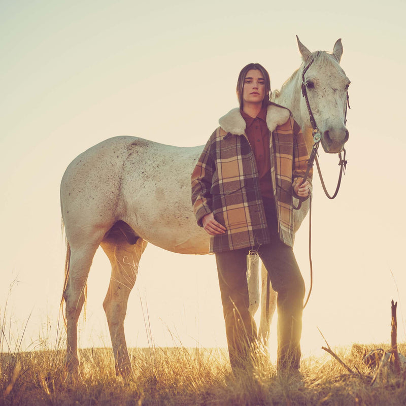 Women's lined wool packer coat by Filson | Cream / brown / mult (Beige)