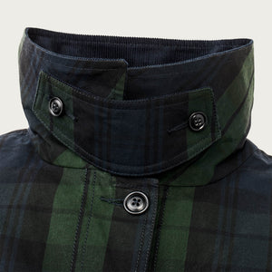 Women's dry waxed long cruiser by Filson | Black/ green plaid (Multicolor)