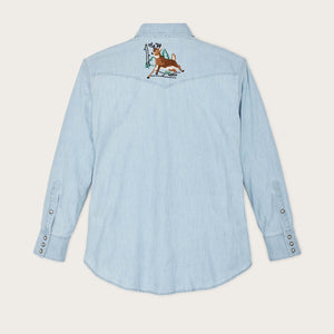 Women's embroidered western shirt by Filson | Light indigo chambra (Blue)