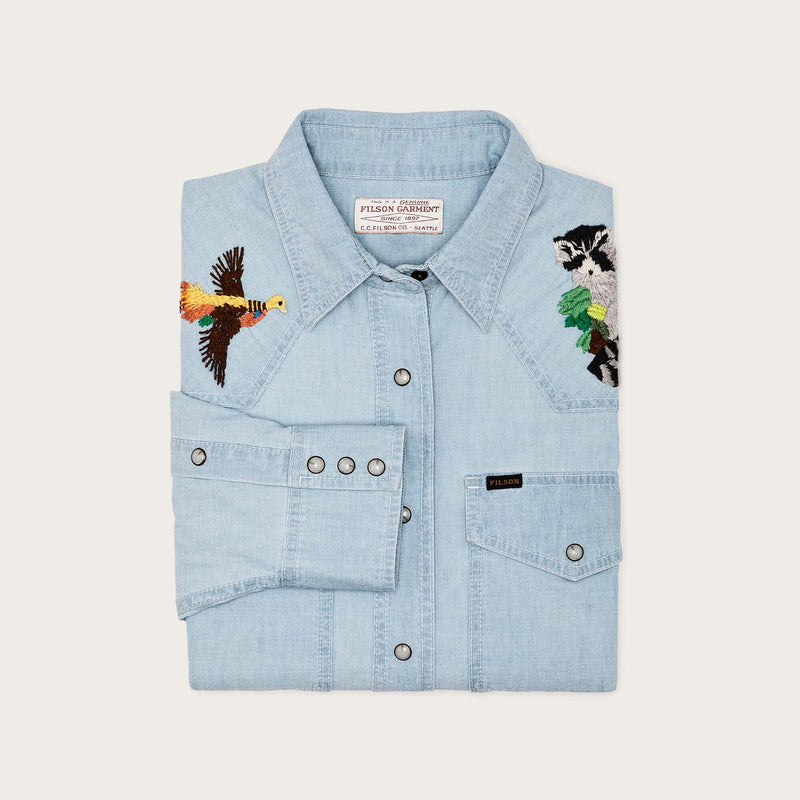 Women's embroidered western shirt by Filson | Light indigo chambra (Blue)