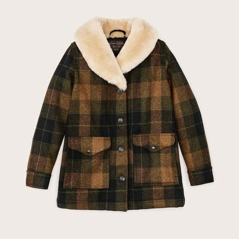 Women's wool trapper coat by Filson | Loden heather plaid (Brown)